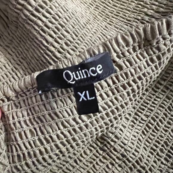 Quince Dress Womens XL Beige Linen Long Sleeve Smocked Off The Shoulder Mini - Picture 6 of 7